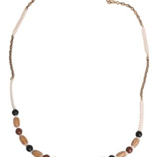 Black Gold Wooden Beaded Logo Pendant Necklace