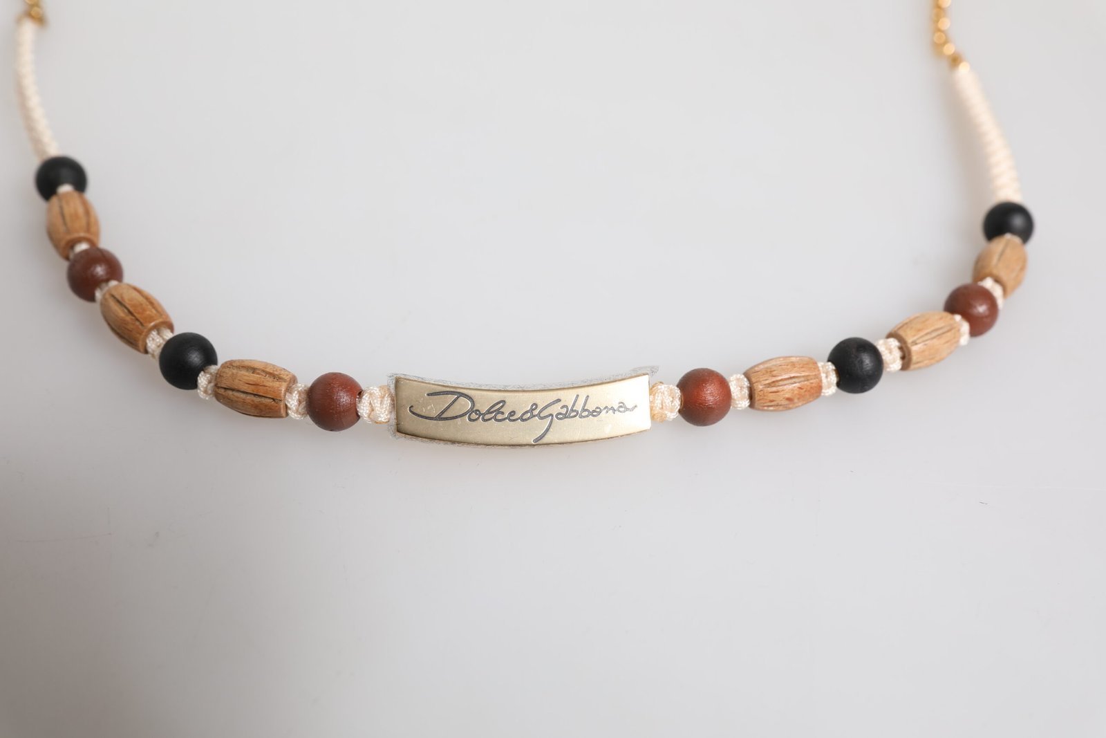 Black Gold Wooden Beaded Logo Pendant Necklace - Image 3