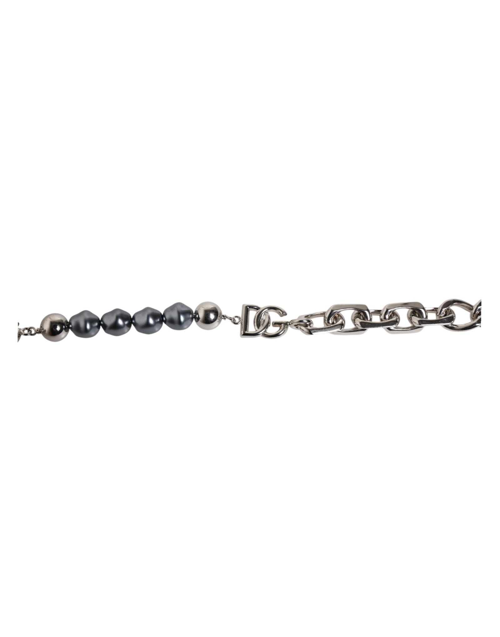 Silver Tone Chain Lobster Clasp Logo Gray Pearls Bracelet - Image 2