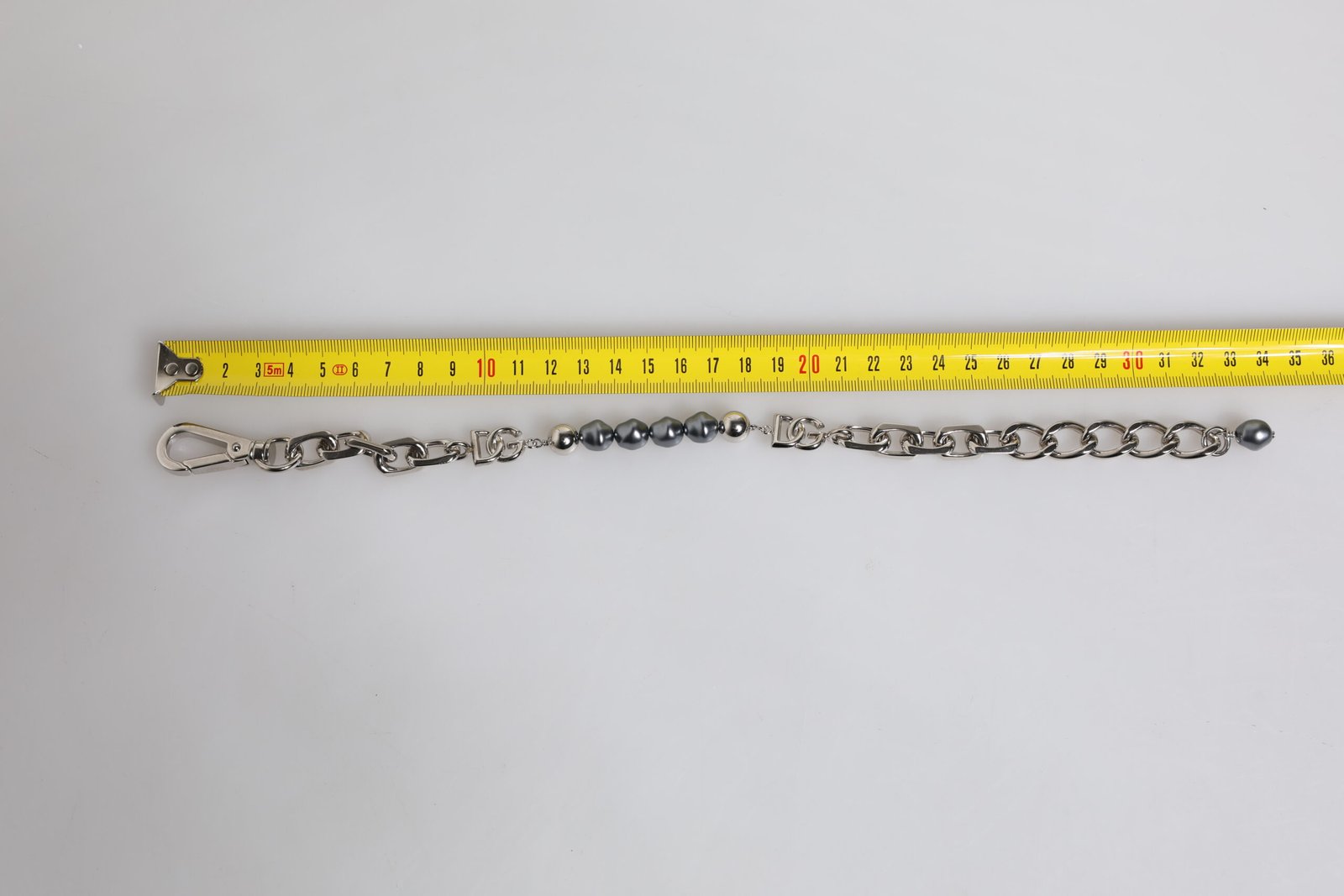 Silver Tone Chain Lobster Clasp Logo Gray Pearls Bracelet - Image 3