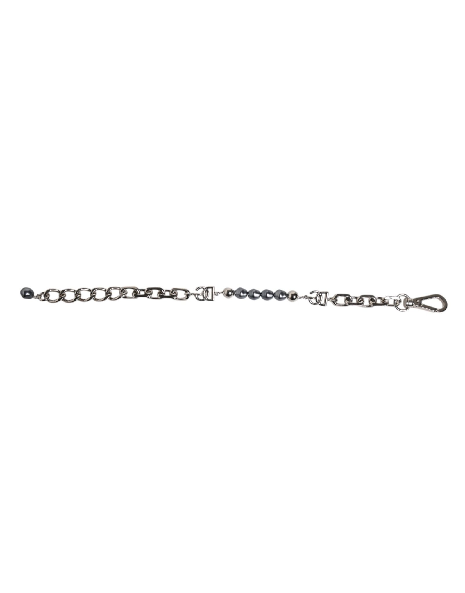 Silver Tone Chain Lobster Clasp Logo Gray Pearls Bracelet - Image 4