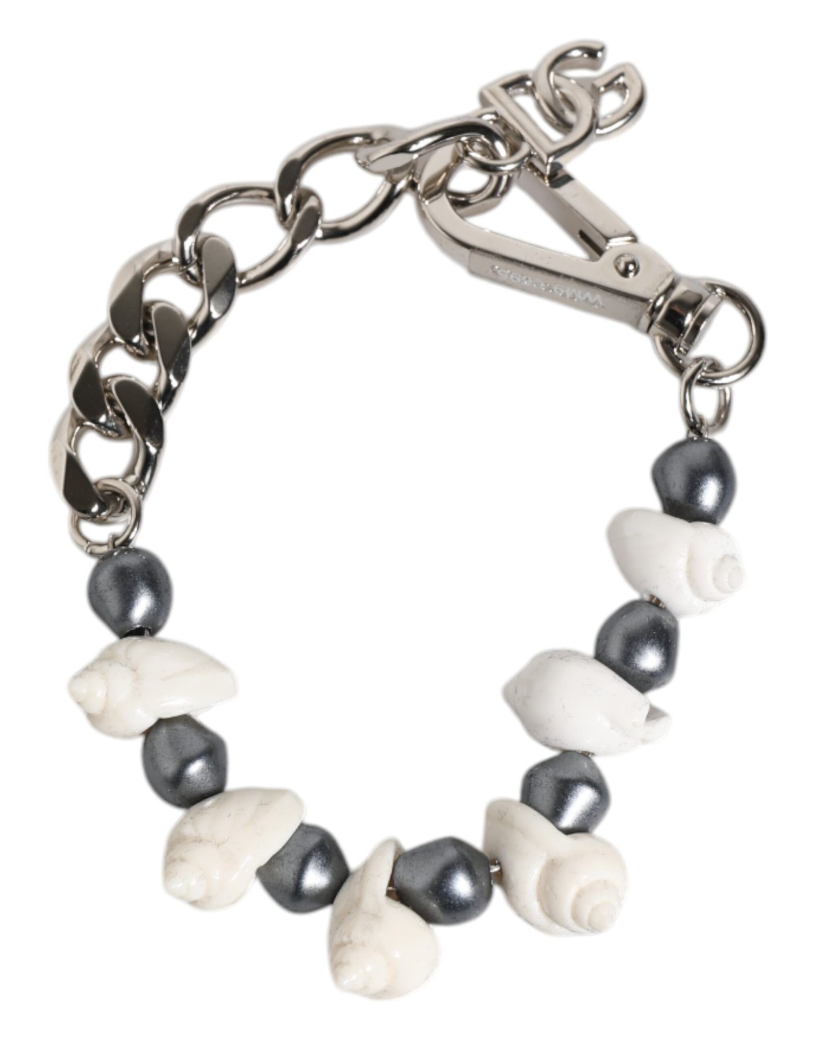 Silver Tone Brass Beaded Shell DG Logo Pendant Bracelet - Image 2