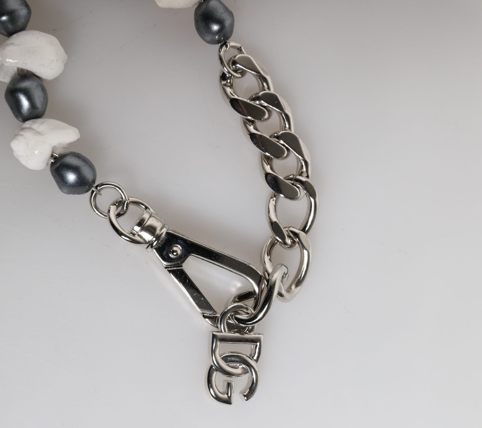 Silver Tone Brass Beaded Shell DG Logo Pendant Bracelet - Image 3