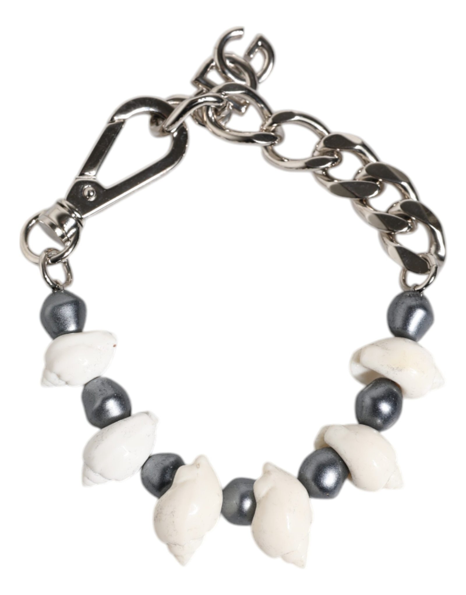 Silver Tone Brass Beaded Shell DG Logo Pendant Bracelet - Image 4