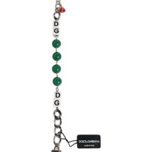 Silver Tone Brass Bead Dice Logo Embellish Charm Bracelet