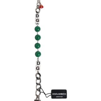 Silver Tone Brass Bead Dice Logo Embellish Charm Bracelet