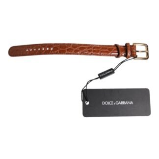 Brown Textured Leather Gold Metal Buckle Armband