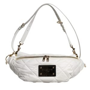 White Quilted Logo Plaque Belt Waist Fanny Pack Bag