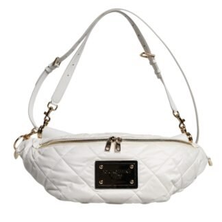 White Quilted Logo Plaque Belt Waist Fanny Pack Bag