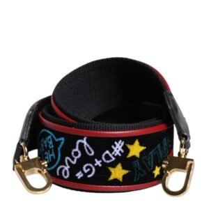 Black Cotton Printed Bag Shoulder Strap