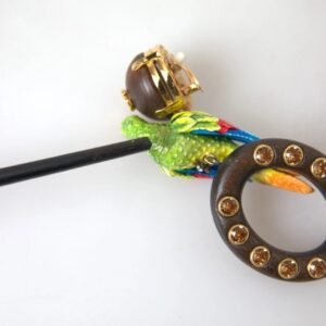 Multicolor Parrot Wood Brass Crystal Embellished Earrings