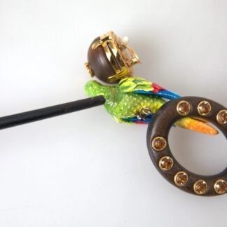 Multicolor Parrot Wood Brass Crystal Embellished Earrings