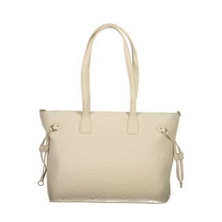 Beige Polyurethane Women's Bag with Adjustable Straps