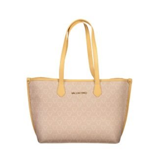 Beige Polyurethane Women's Bag with Central Pocket and Zip Closure
