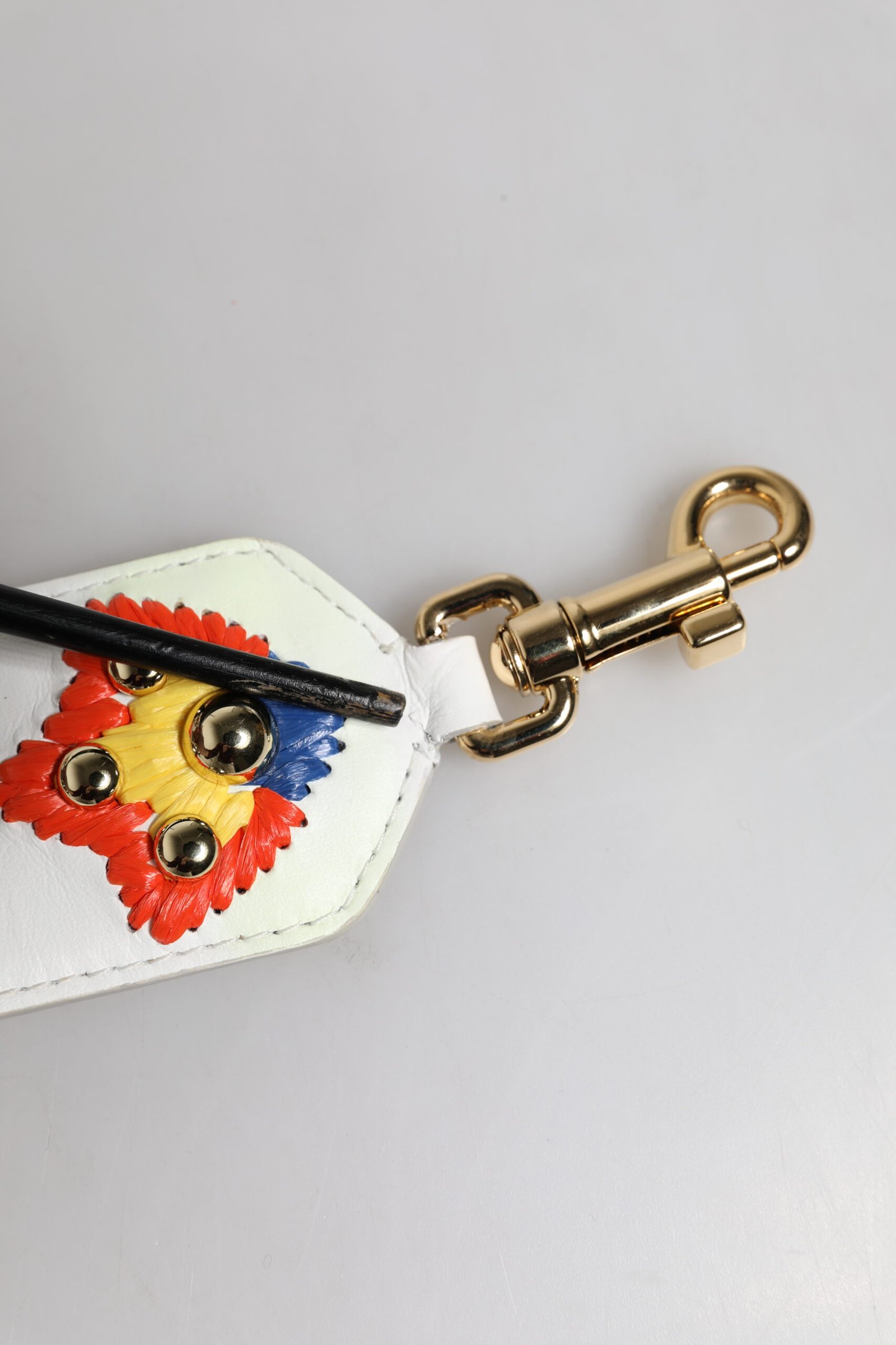 White Calfskin Raffia Embroidered Patchwork Shoulder Strap - Image 4