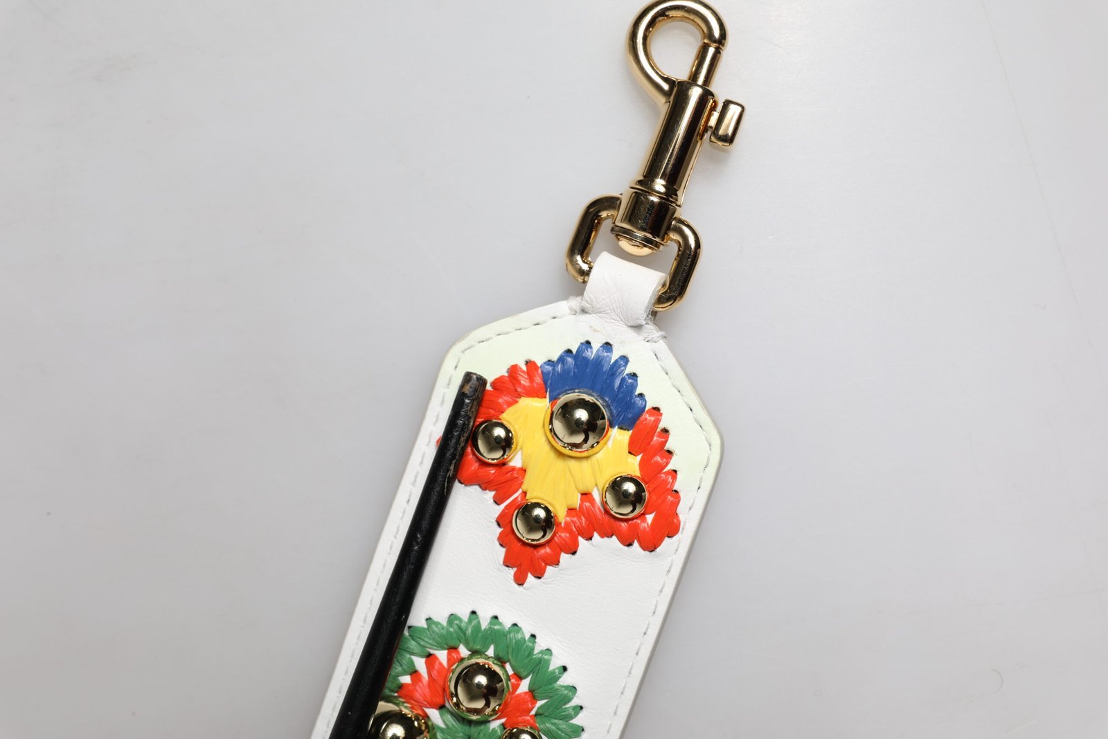 White Calfskin Raffia Embroidered Patchwork Shoulder Strap - Image 5