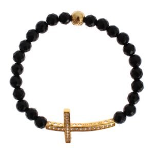 Agate Stone Gold CZ Cross 925 Silver Bracelet