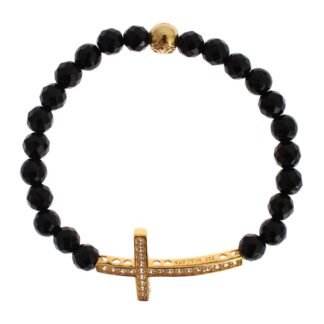 Agate Stone Gold CZ Cross 925 Silver Bracelet
