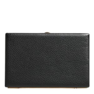 Black Leather Gold Frame Clutch Evening Party Purse Bag