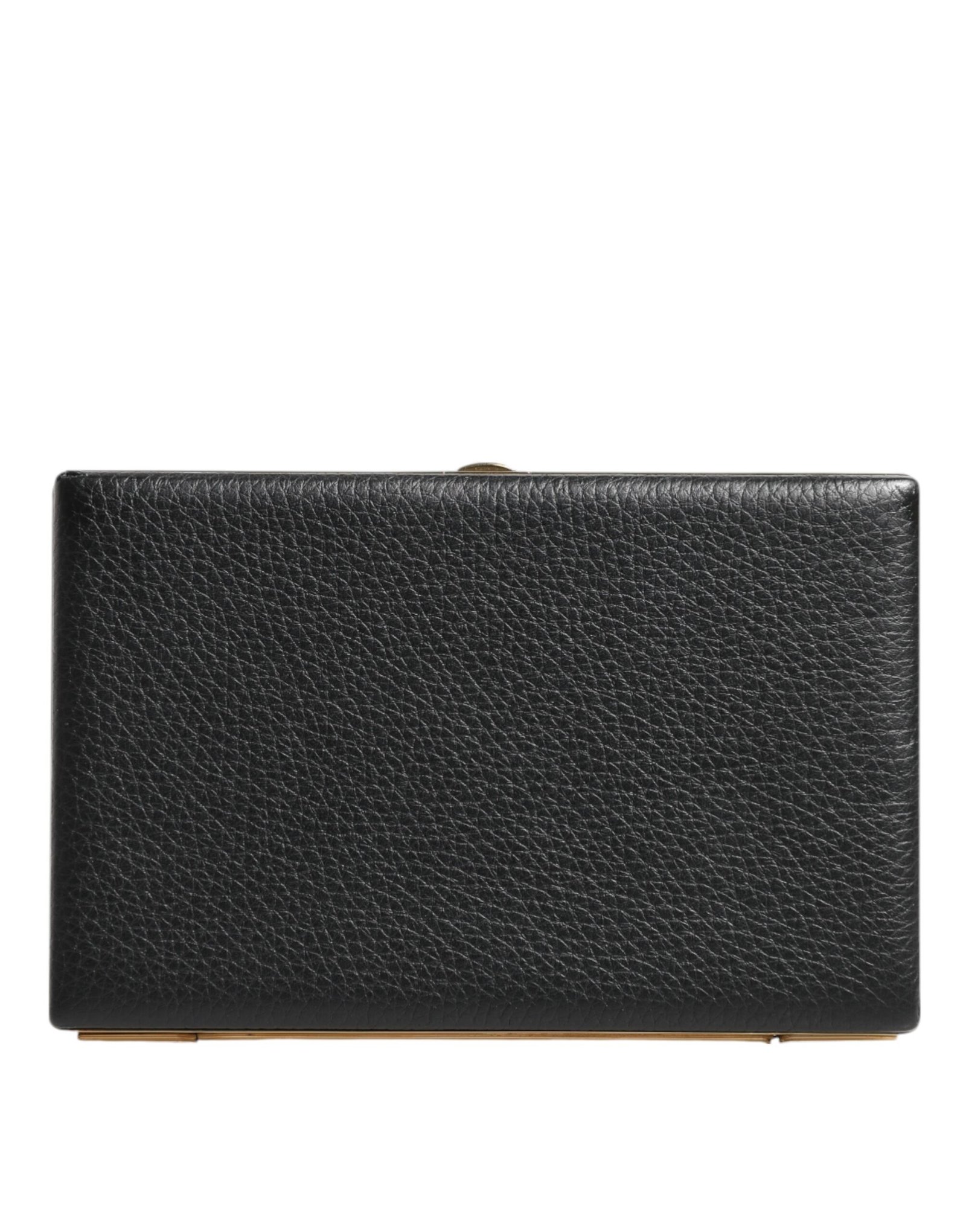 Black Leather Gold Frame Clutch Evening Party Purse Bag