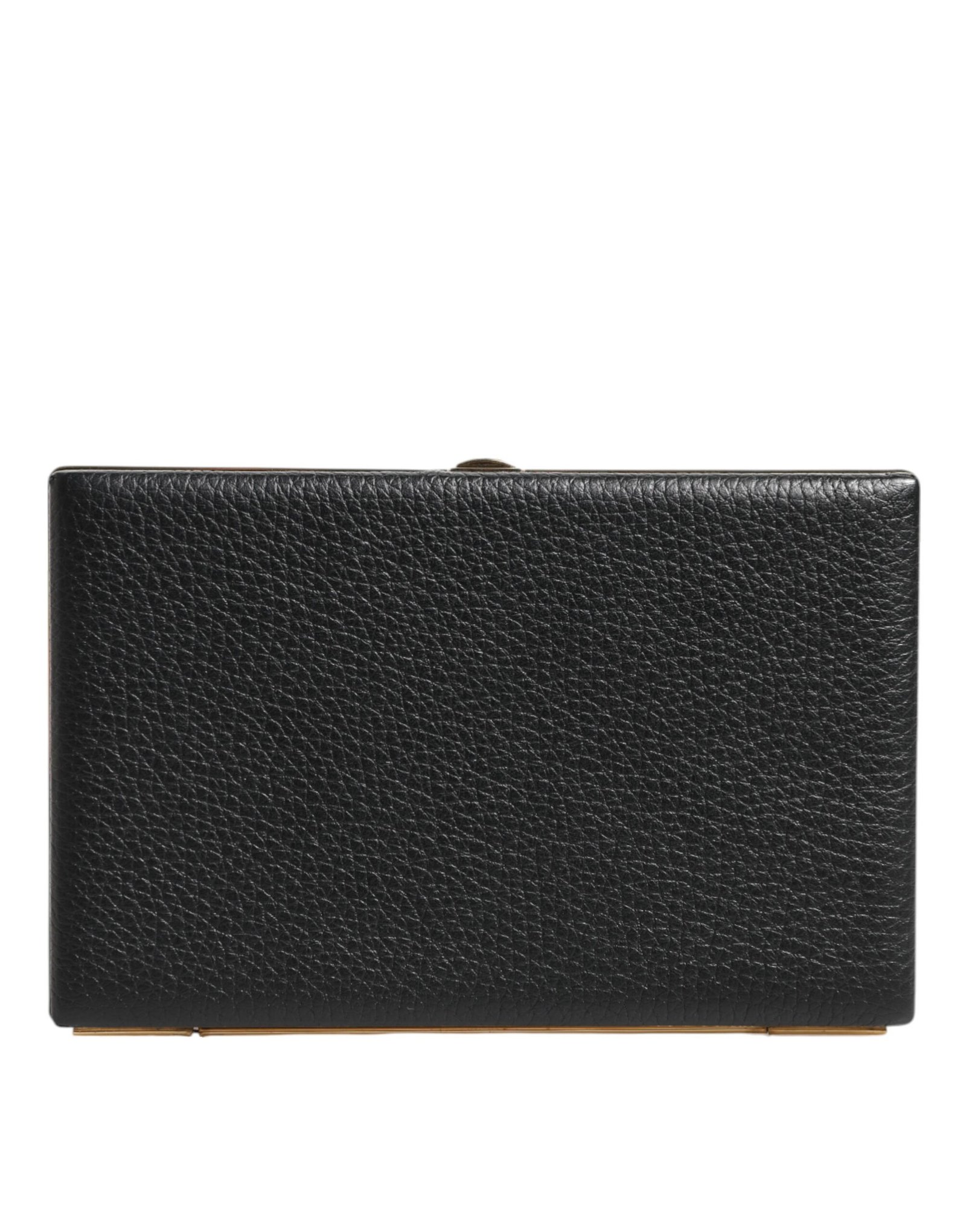 Black Leather Gold Frame Clutch Evening Party Purse Bag - Image 4