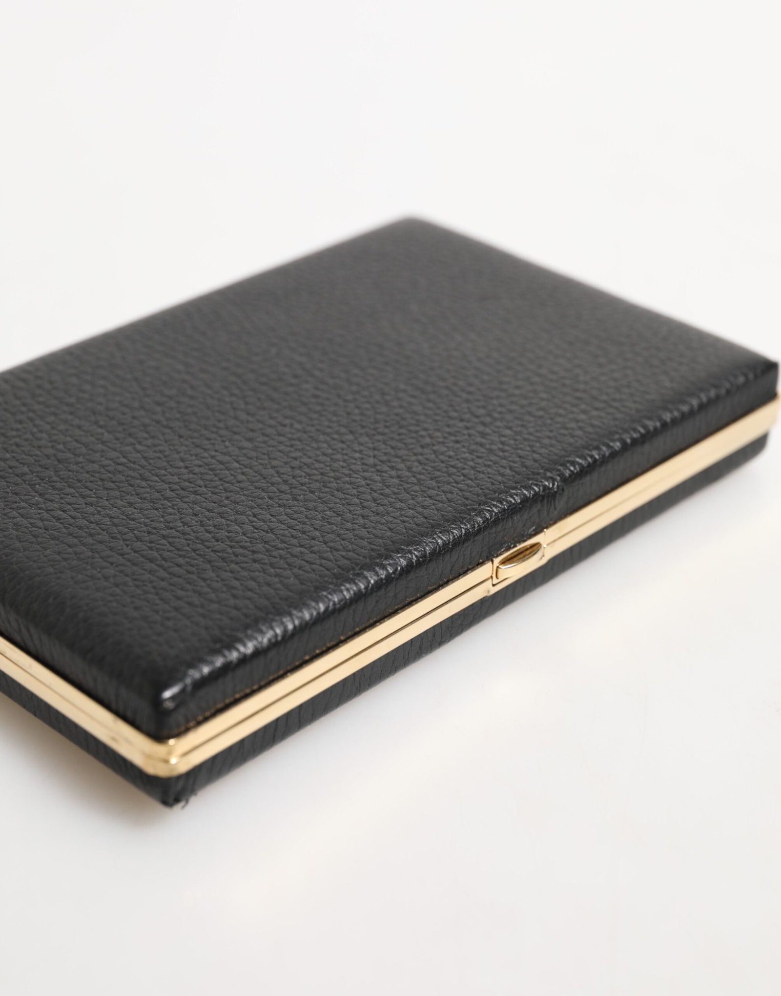 Black Leather Gold Frame Clutch Evening Party Purse Bag - Image 5