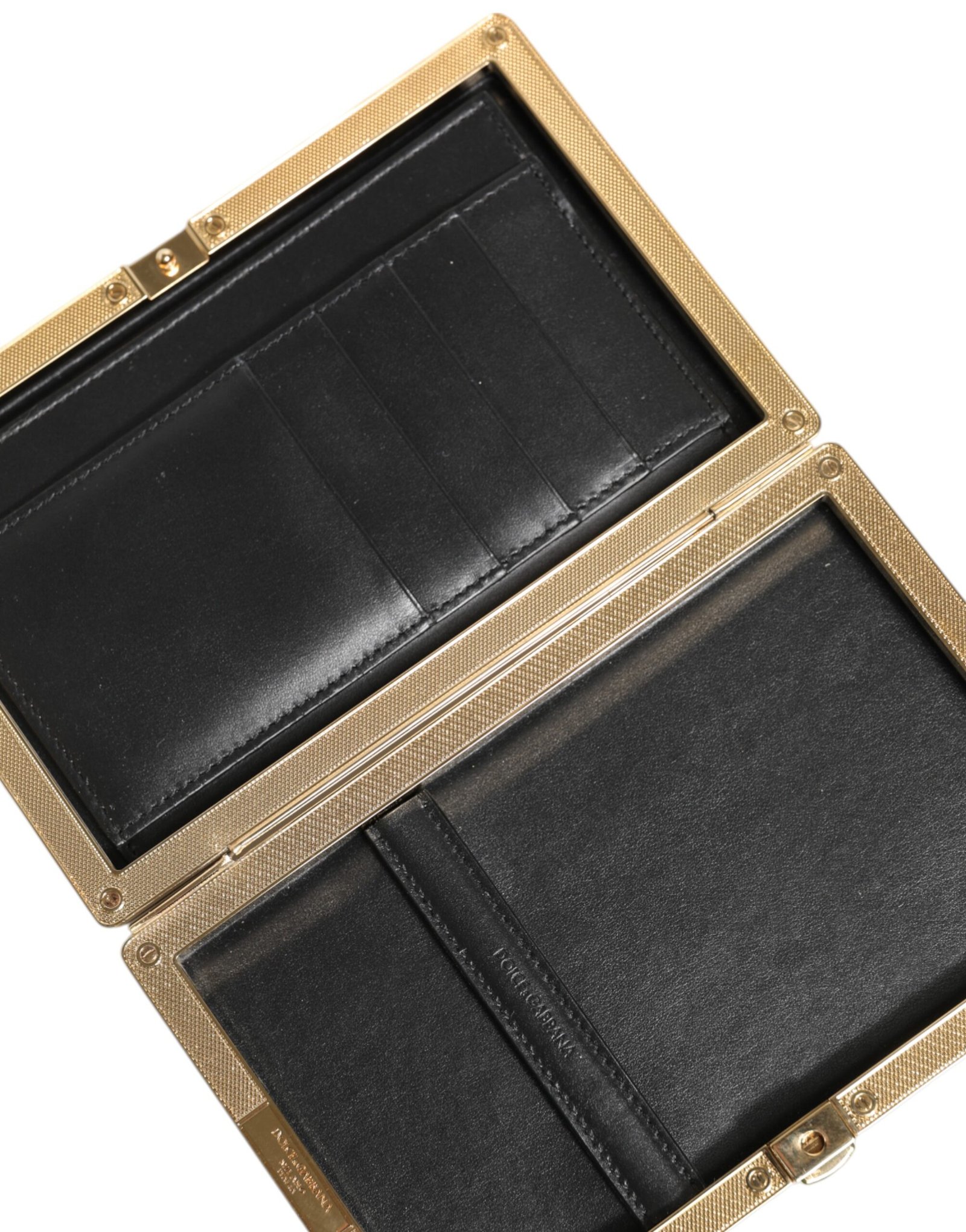 Black Leather Gold Frame Clutch Evening Party Purse Bag - Image 6