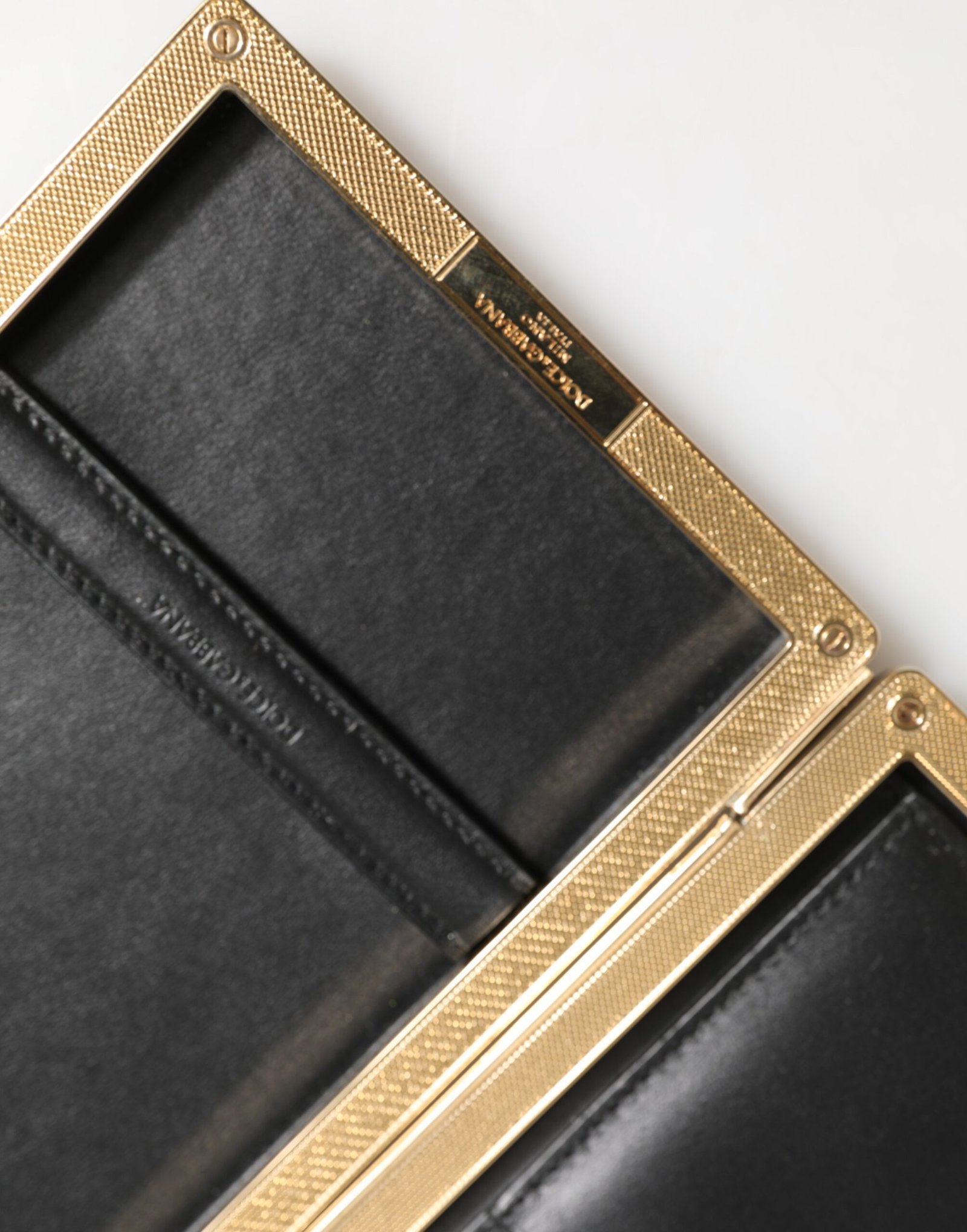 Black Leather Gold Frame Clutch Evening Party Purse Bag - Image 7