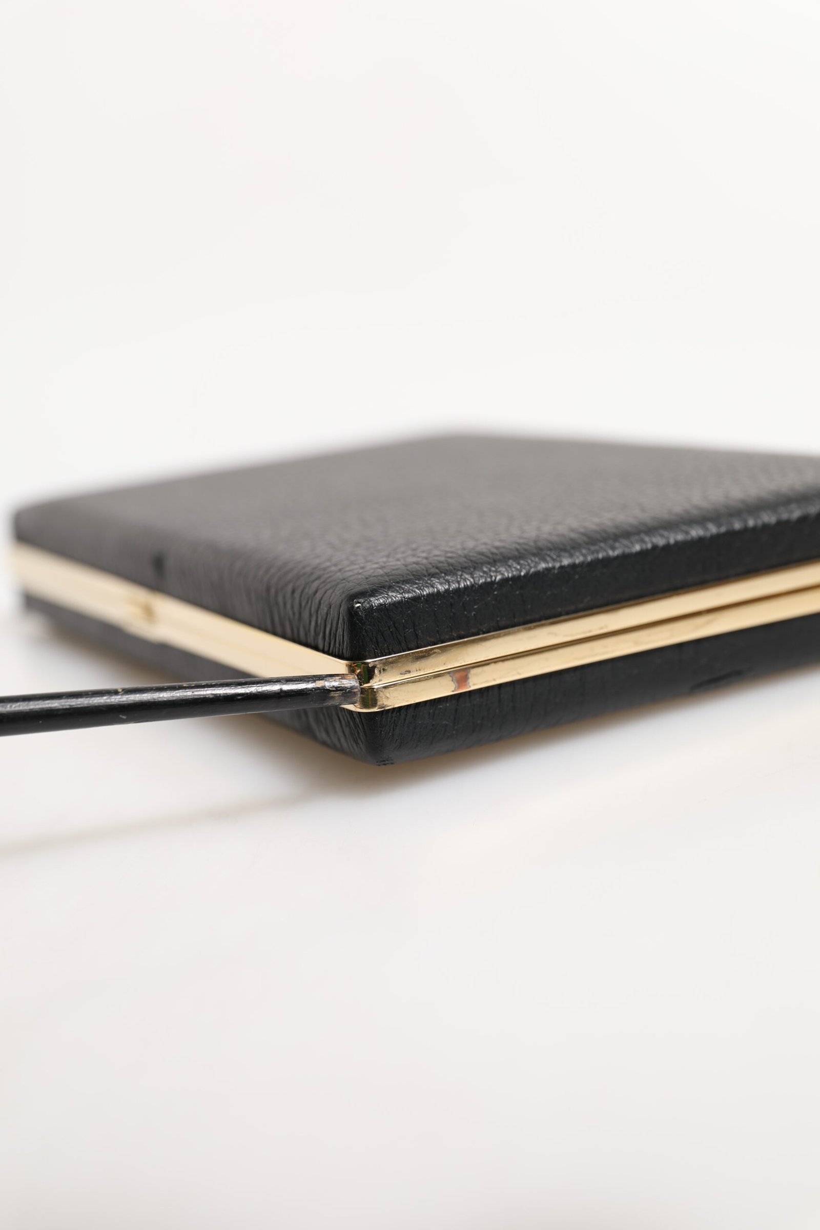Black Leather Gold Frame Clutch Evening Party Purse Bag - Image 8