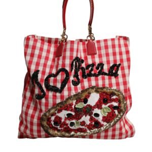 Red I Love Pizza Rhinestone Embellished Tote Bag