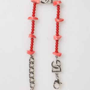 Silver Tone Brass Beaded Resin DG Logo Chain Men Bracelet
