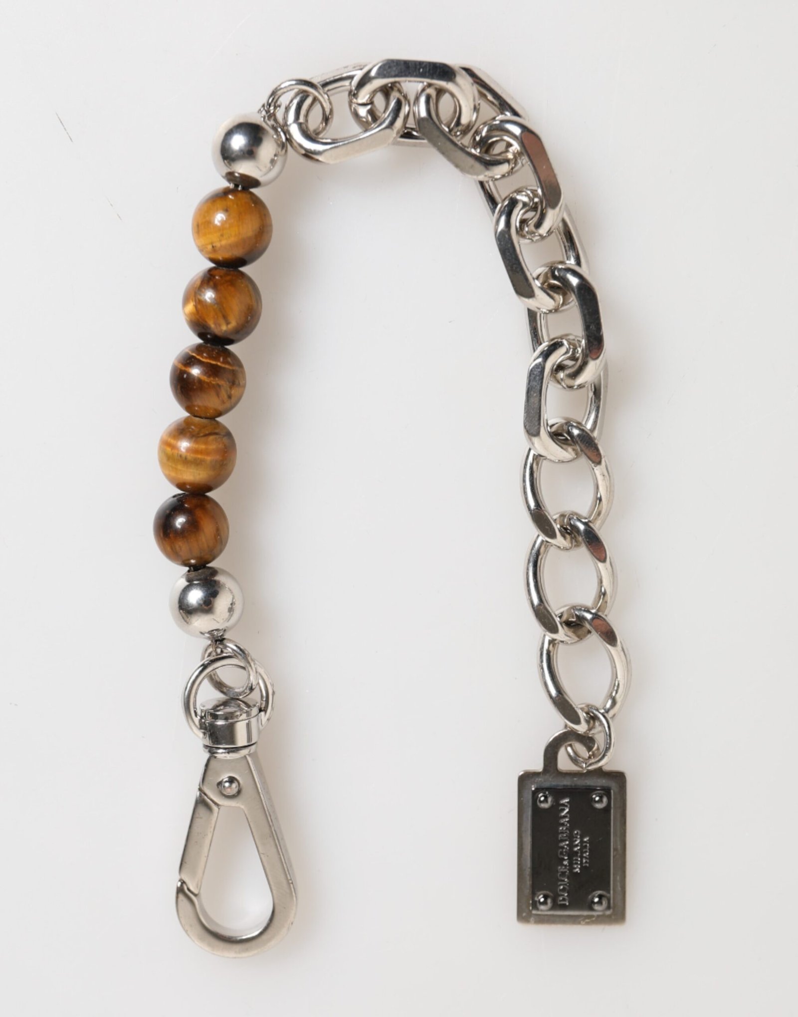 Silver Chain Brass Beaded Lobster Clasp Logo Men Bracelet - Image 5
