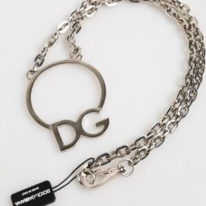 Silver Tone Brass Chain DG Logo Pendant Men Necklace