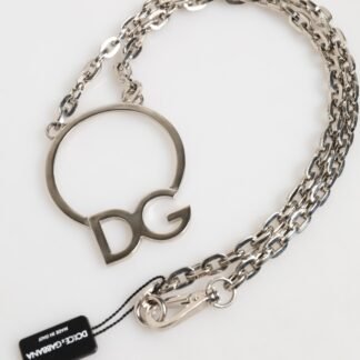 Silver Tone Brass Chain DG Logo Pendant Men Necklace