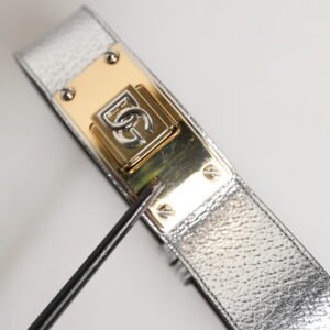 Silver Textured Leather Gold Tone Metal Neckband