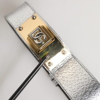 Silver Textured Leather Gold Tone Metal Neckband