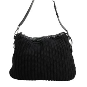 Black Cashmere Knitted Leather Shoulder Women Borse Bag