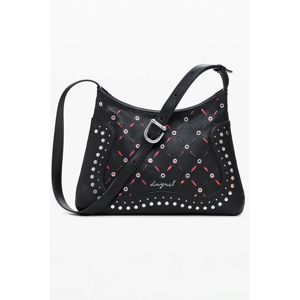 Black Polyurethane Women's Shoulder Bag
