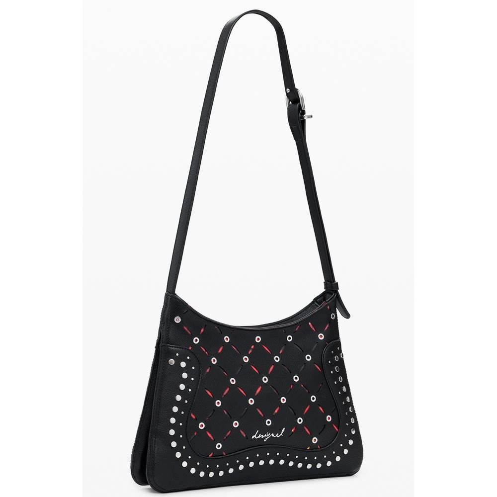 Black Polyurethane Women's Shoulder Bag - Image 2