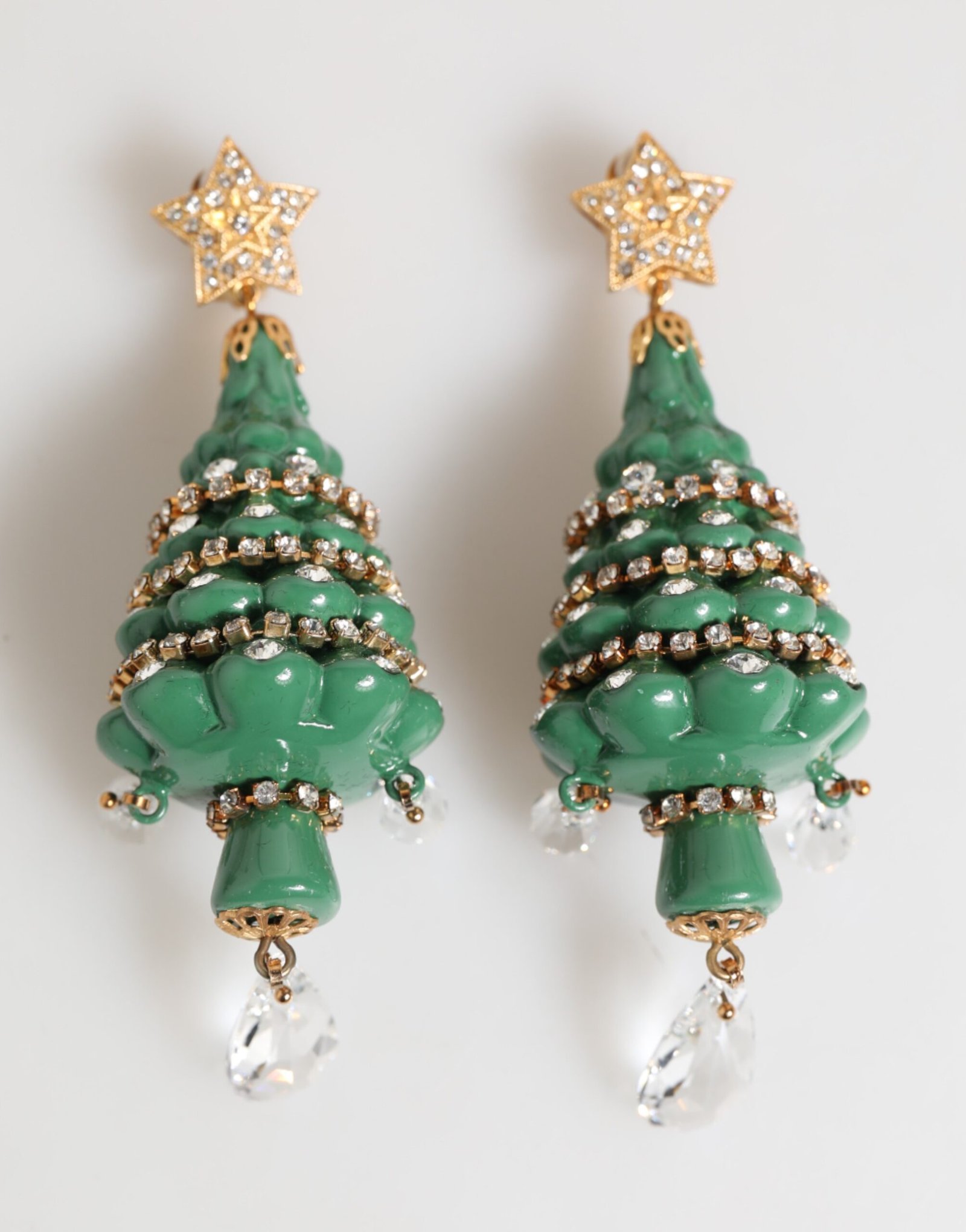 Gold Brass Multicolour Christmas Tree Earrings - Image 2