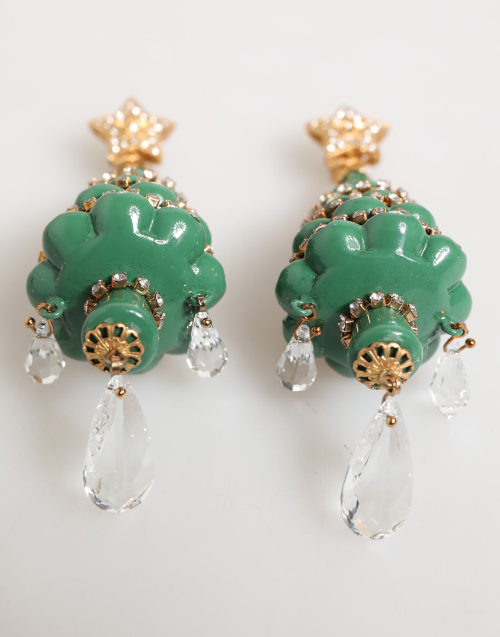 Gold Brass Multicolour Christmas Tree Earrings - Image 3