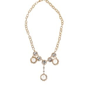 Gold Crystal Clock Face Pendant Statement Jewelry Necklace