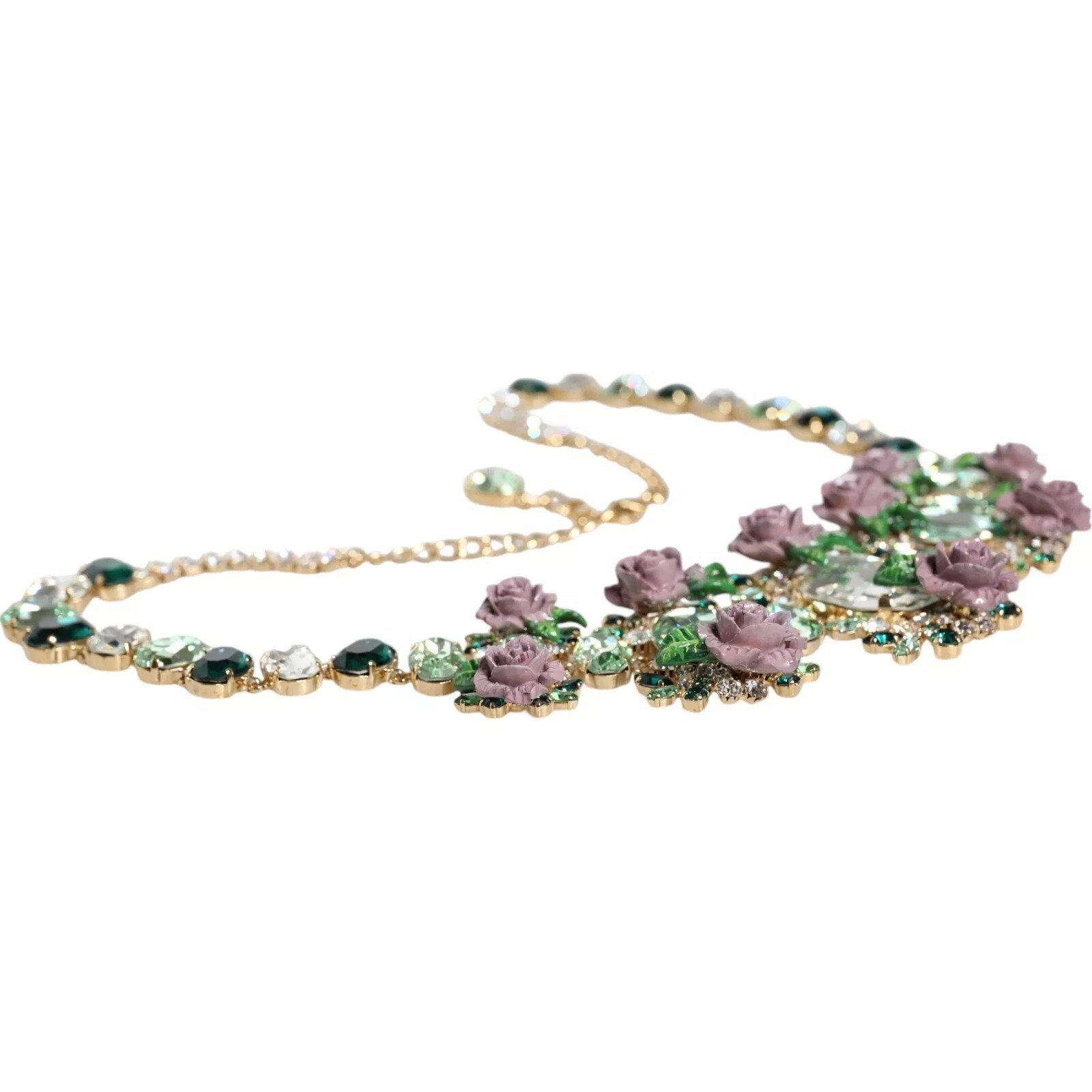 Gold Brass Link Chain Rose Petal Crystal Necklace - Image 2