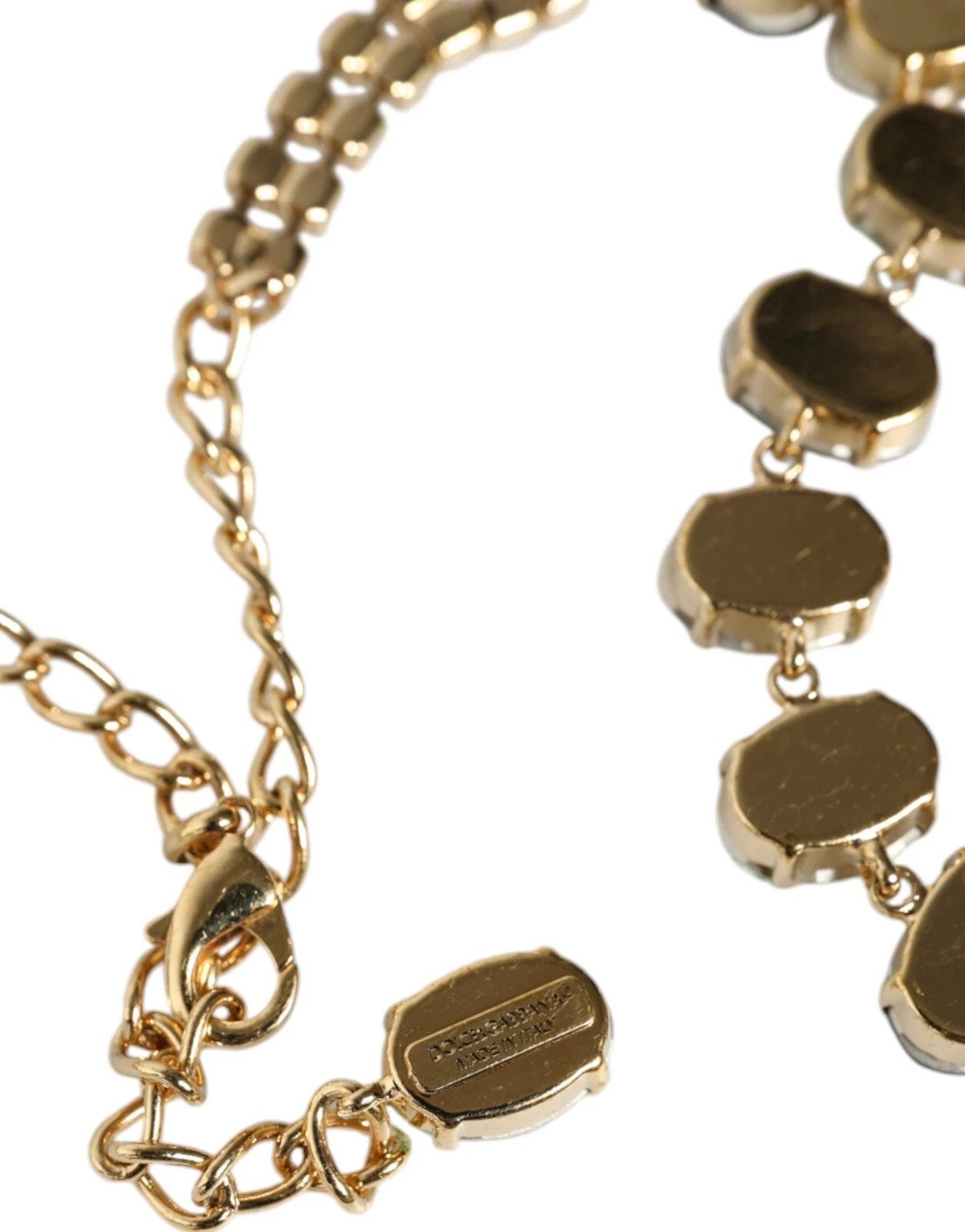 Gold Brass Link Chain Rose Petal Crystal Necklace - Image 4