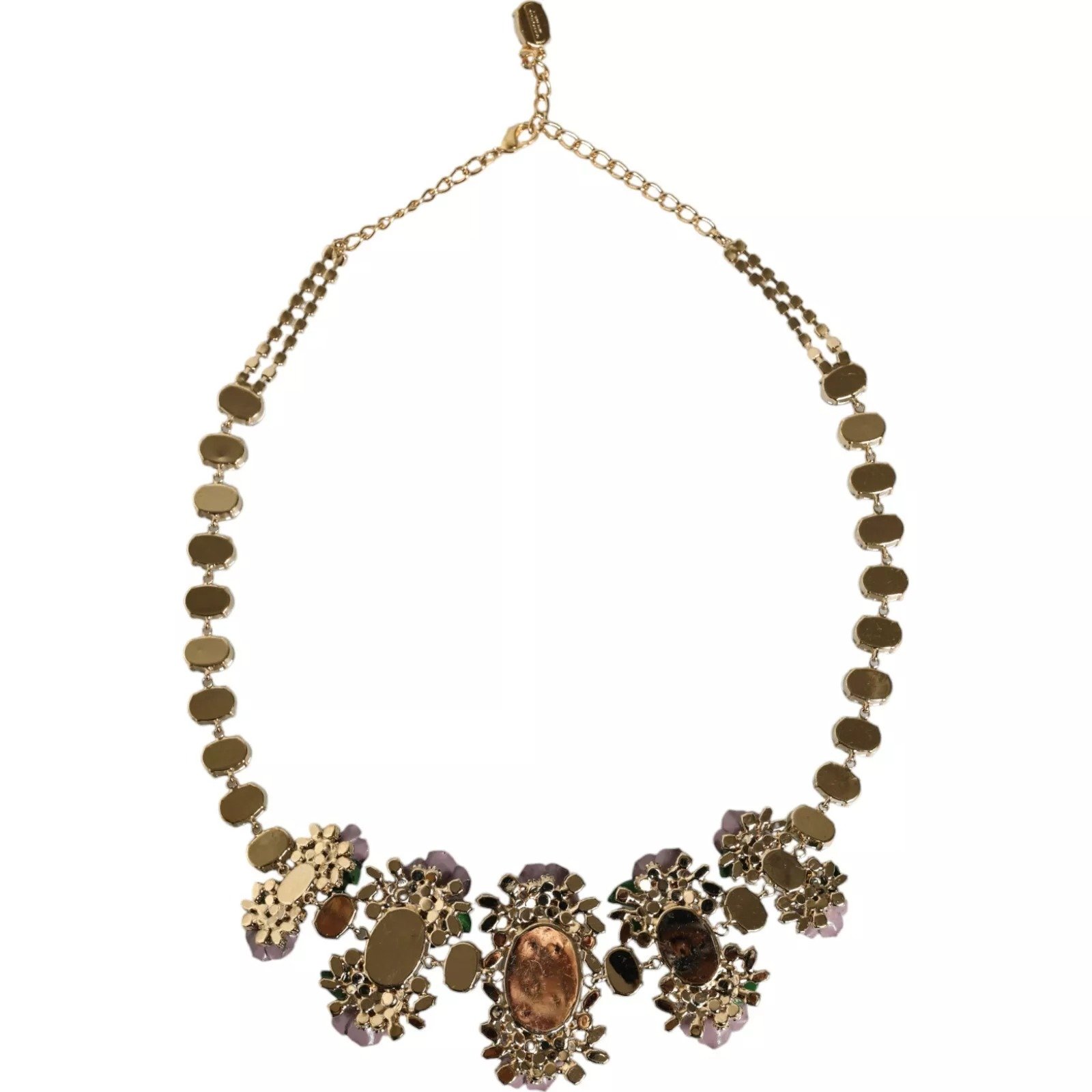 Gold Brass Link Chain Rose Petal Crystal Necklace - Image 5