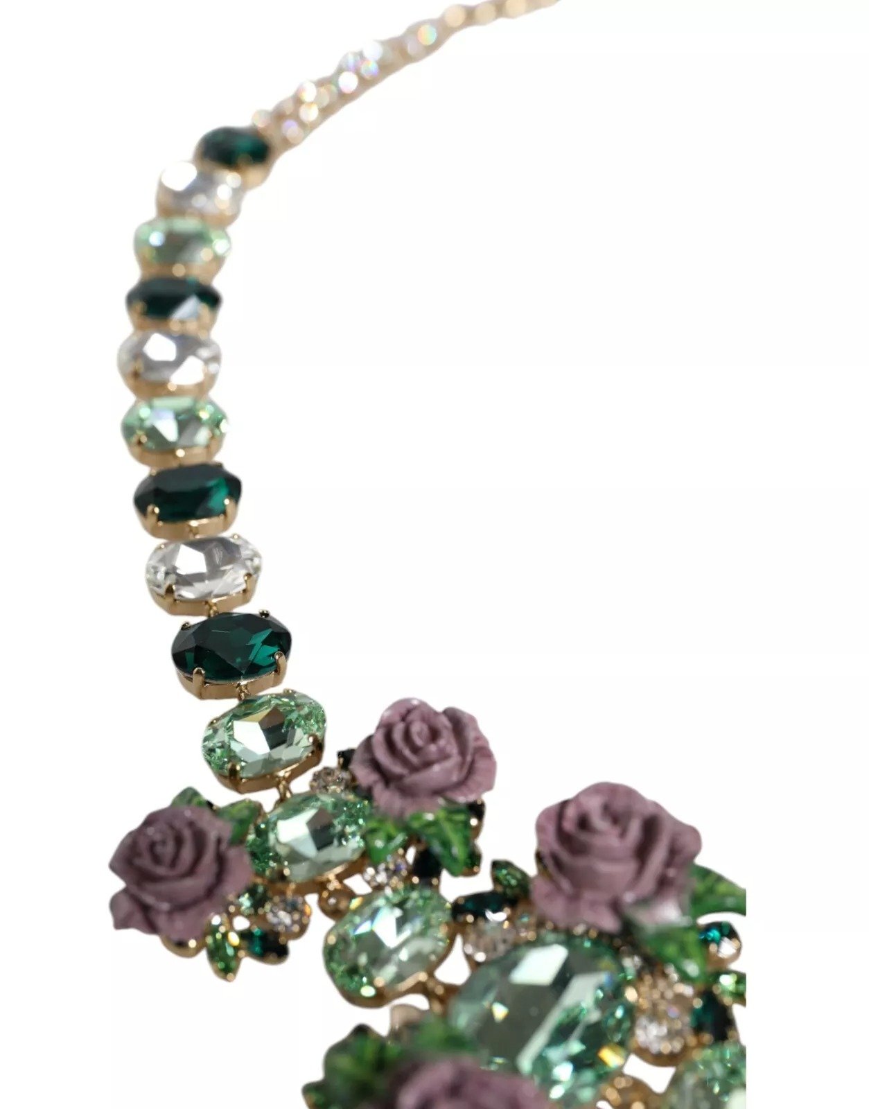 Gold Brass Link Chain Rose Petal Crystal Necklace - Image 6