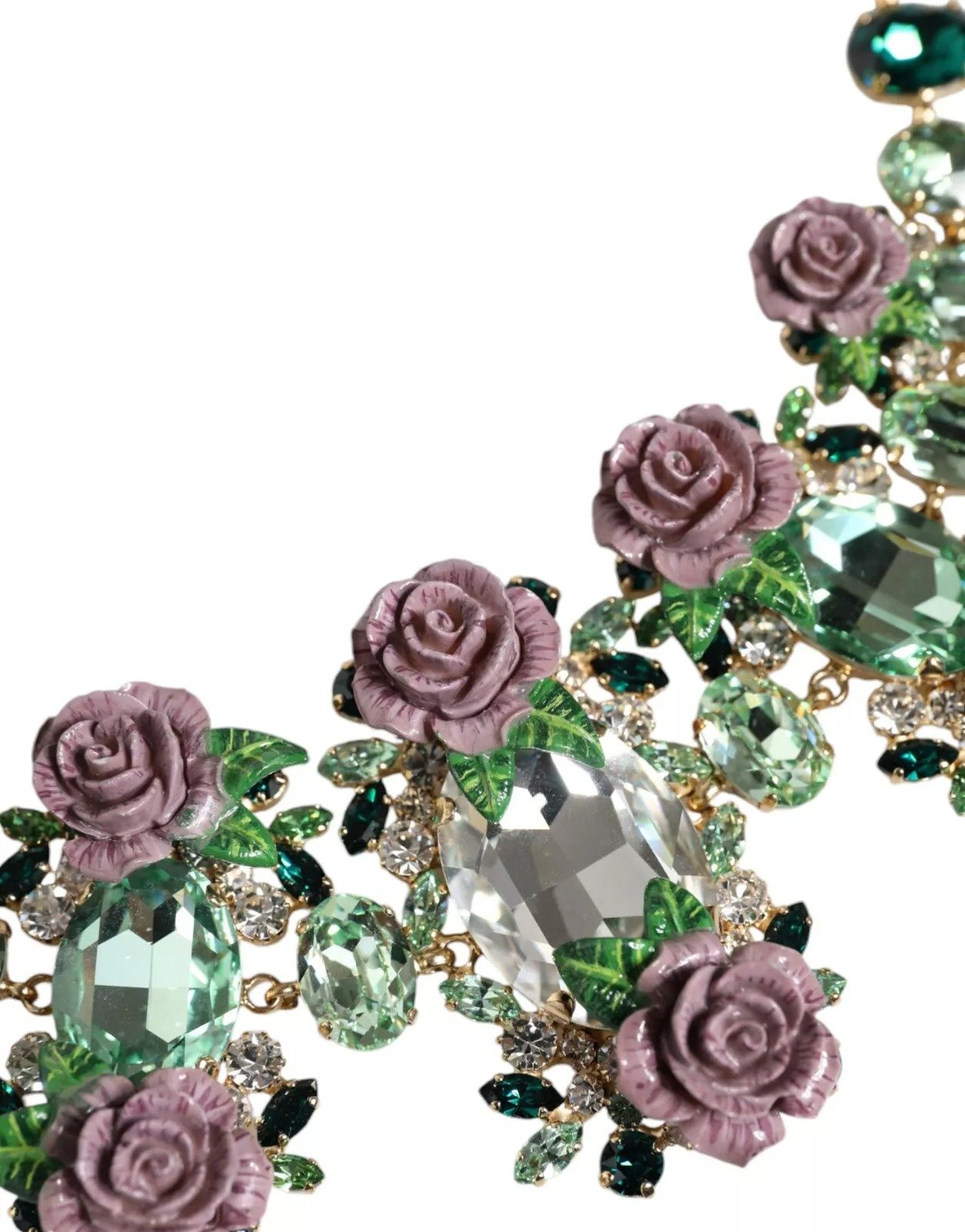 Gold Brass Link Chain Rose Petal Crystal Necklace - Image 7