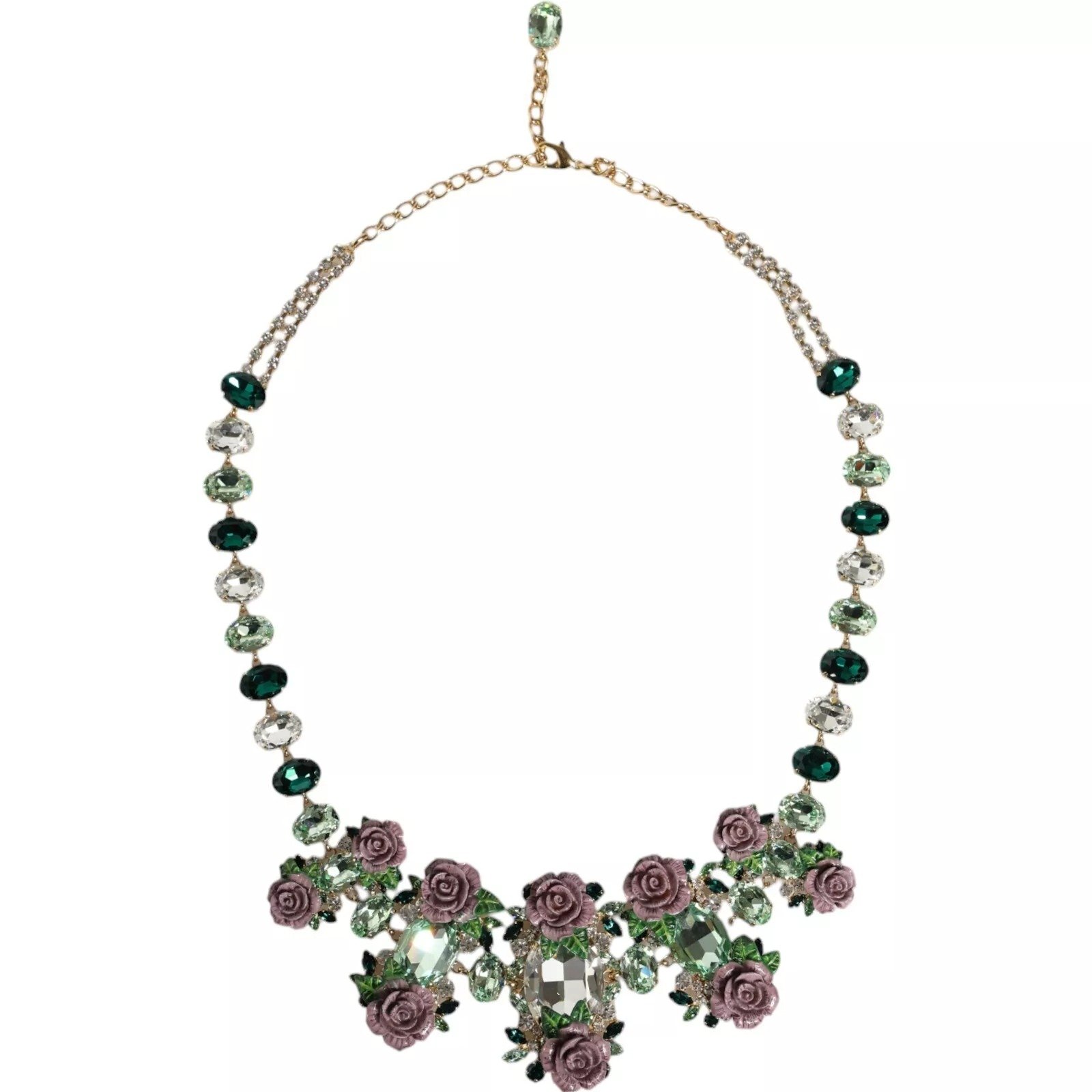 Gold Brass Link Chain Rose Petal Crystal Necklace - Image 8