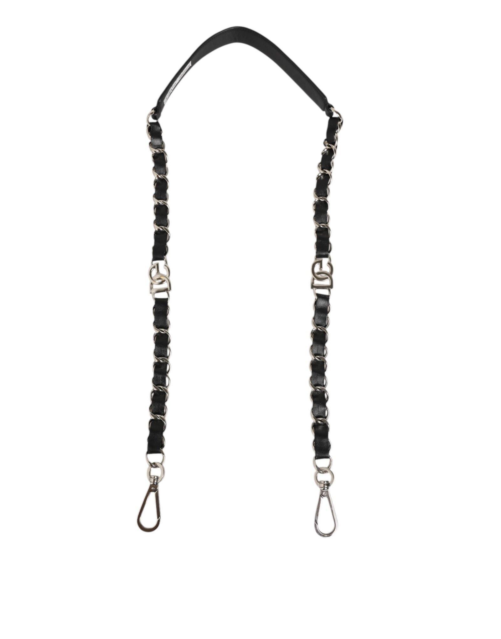 Black Leather Silver Chain Bag Accessory Shoulder Strap - Image 2