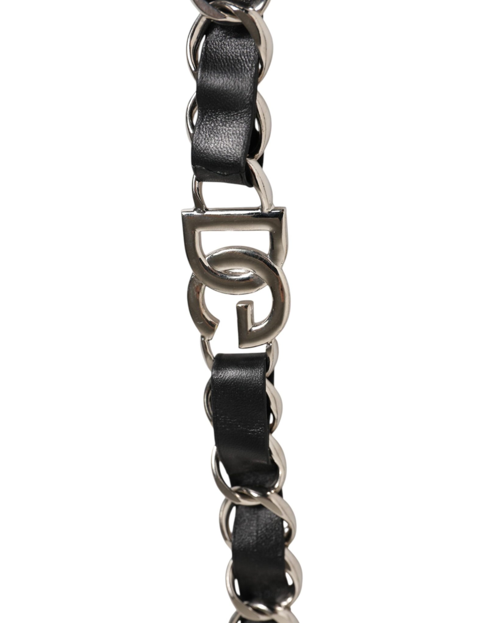 Black Leather Silver Chain Bag Accessory Shoulder Strap - Image 3
